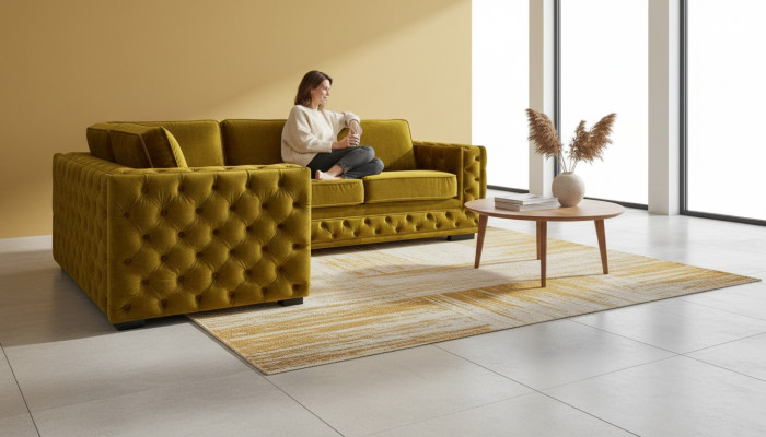 Chesterfield velvet corner sofa couch upholstery corner set living room couches yellow