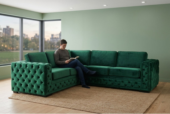 Green corner sofa Chesterfield living room modern design sofa furniture velvet corner set