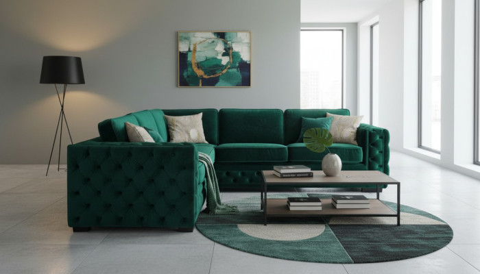 Green corner sofa Chesterfield living room modern design sofa furniture velvet corner set