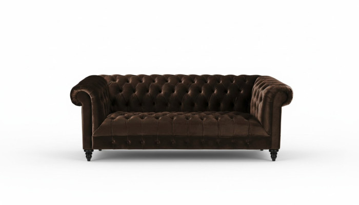 Brown velvet couch luxury upholstery Chesterfield furniture sofa with buttons three-seater