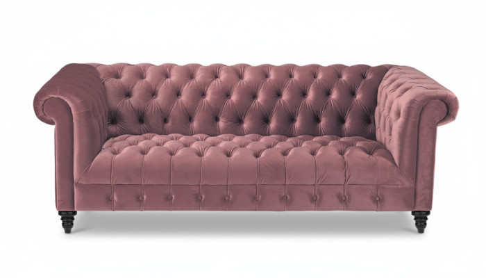 Fuchsia velvet couch luxury upholstered Chesterfield furniture sofa with buttons three-seater