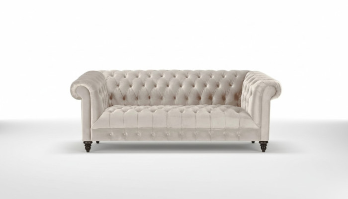 Chesterfield Beige Velvet Couch Luxury Upholstered Furniture Sofa with Buttons Three-Seater