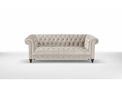 Chesterfield Beige Velvet Couch Luxury Upholstered Furniture Sofa with Buttons Three-Seater