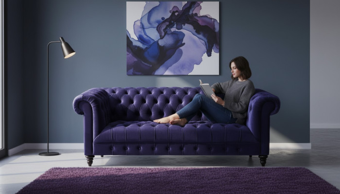 Chesterfield Lilac Velvet Couch Luxury Upholstered Furniture Sofa with Buttons Three-Seater