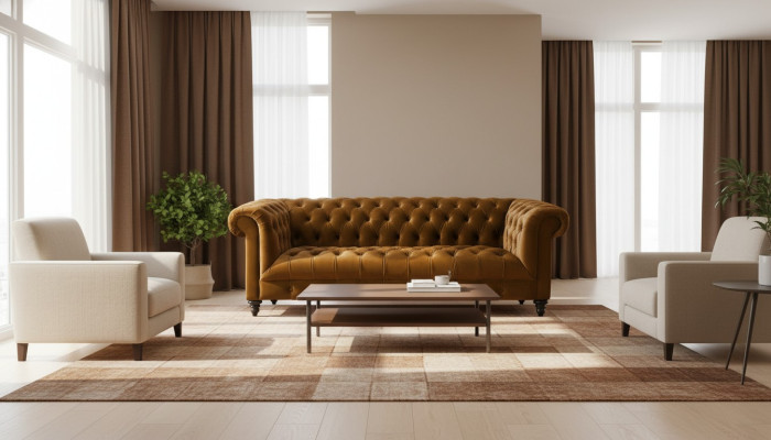 Three-seater Chesterfield brown fabric sofa new original design couches upholstery