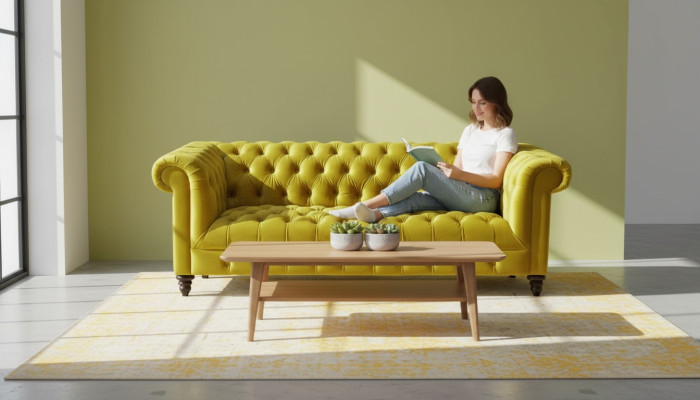 Yellow Three-Seater Chesterfield Modern Design Couch Fabric Sofa New Original Furniture