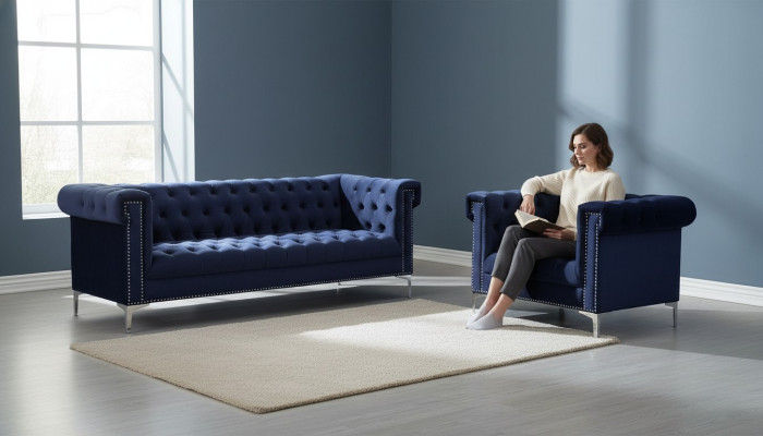 Blue chesterfield sofa set couch royal blue couches sofa set new