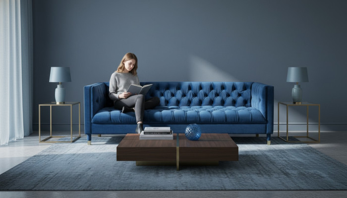 Blue Chesterfield Textile Modern Design Fabric Creative Furniture New Living Room Sofa