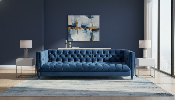 Blue Chesterfield Textile Modern Design Fabric Creative Furniture New Living Room Sofa