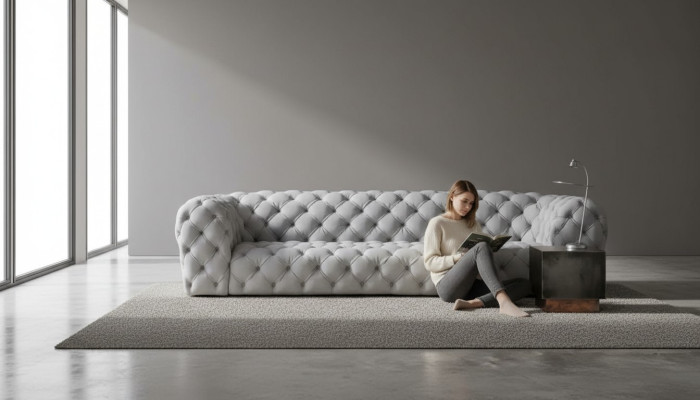 Gray Chesterfield Living Room Modern Design Couch Sofa Furniture Fabric Big XXL New