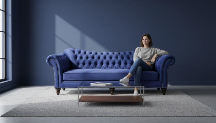 Blue Chesterfield Living Room Modern Design Couches Sofa Designer Furniture Fabric