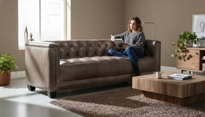 Brown three-seater leather Chesterfield living room modern design couches sofa new