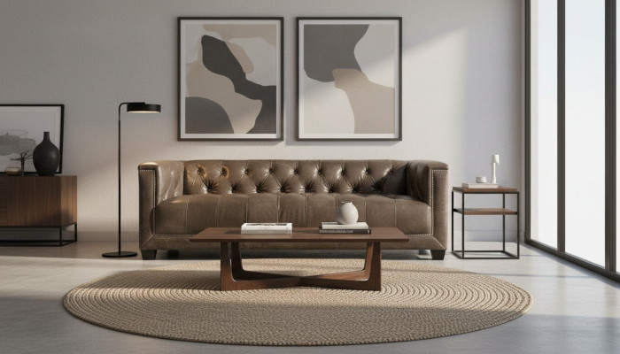 Brown three-seater leather Chesterfield living room modern design couches sofa new