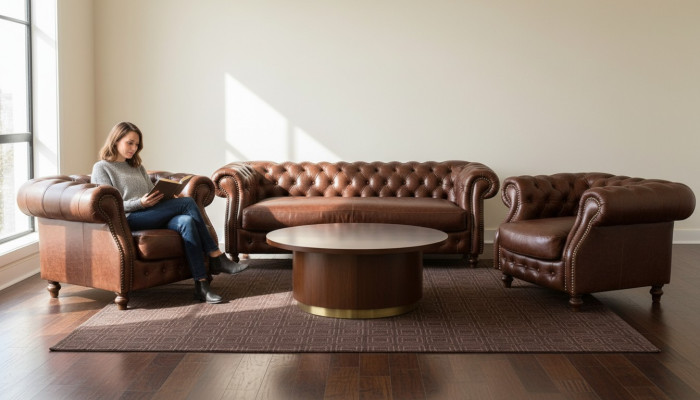 Chesterfield Brown Corner Sofa Couch Upholstery Corner Suite Living Room