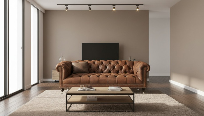 Brown three-seater Chesterfield modern design leather sofa design furniture velvet fabric