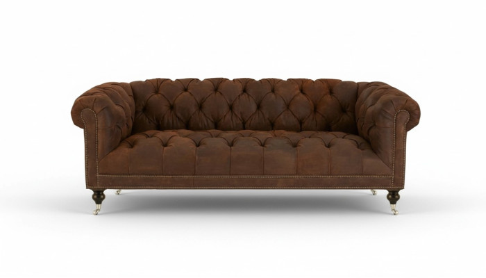 Brown three-seater Chesterfield modern design leather sofa design furniture velvet fabric