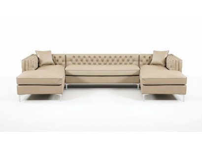 Beige sectional sofa living area couch corner suite upholstery Chesterfield furniture design.