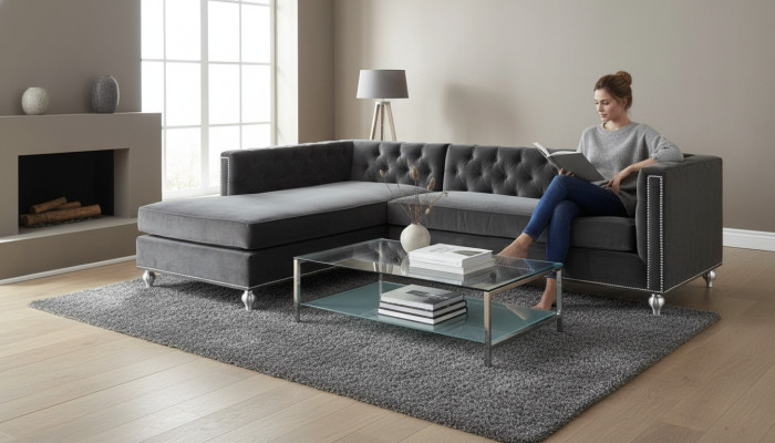 Corner sofa living landscape couch corner suite upholstered velvet fabric furniture design grey