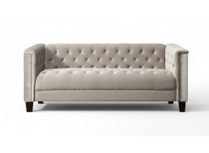 Light gray three-seater textile Chesterfield living room modern design couch sofa