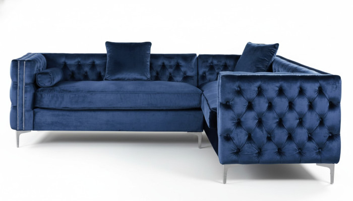 Blue sectional sofa, Chesterfield corner sofa set, upholstery, velvet fabric, corner furniture design