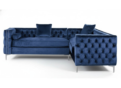 Blue sectional sofa, Chesterfield corner sofa set, upholstery, velvet fabric, corner furniture design