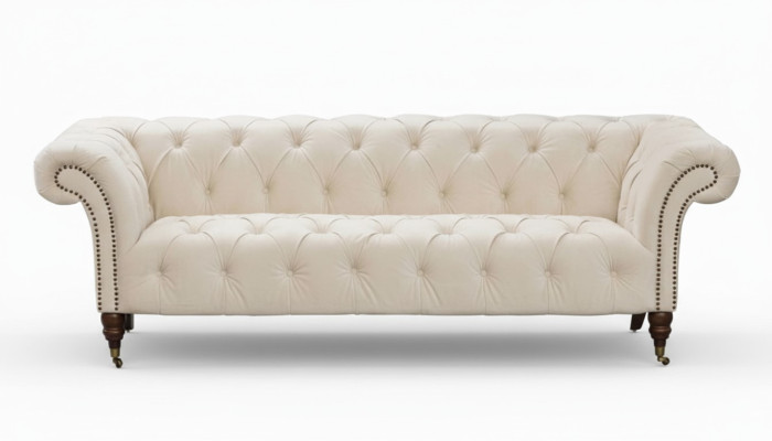 Beige Chesterfield Three-Seater Modern Design Couch Fabric Sofa Designer Furniture