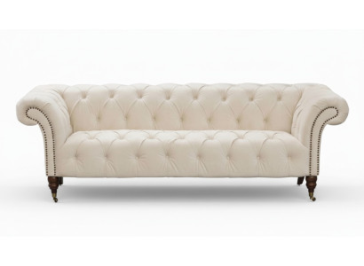 Beige Chesterfield Three-Seater Modern Design Couch Fabric Sofa Designer Furniture