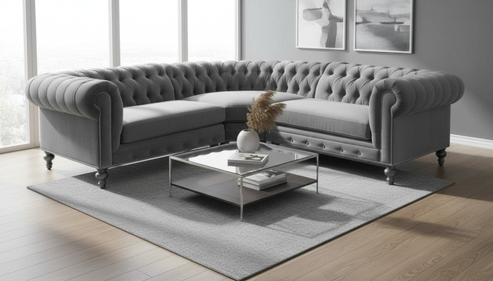 Corner sofa, couch, living landscape, corner suite, sofas, couches, Chesterfield silver