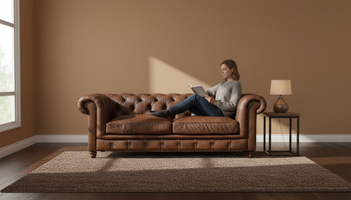 Chesterfield brown three-seater leather living room modern design couch sofa new