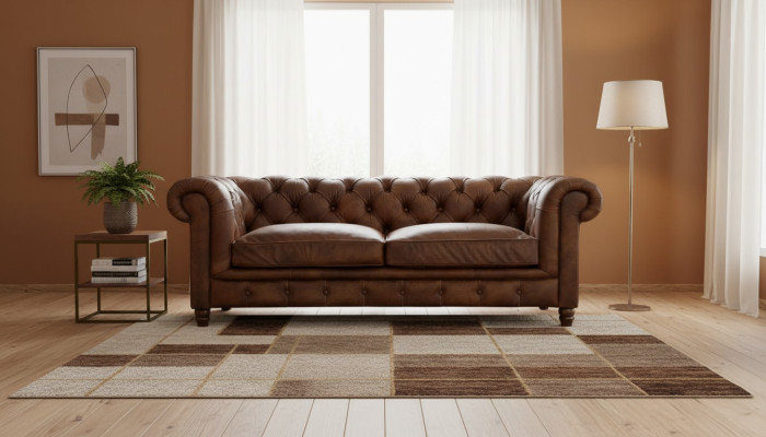 Chesterfield brown three-seater leather living room modern design couch sofa new