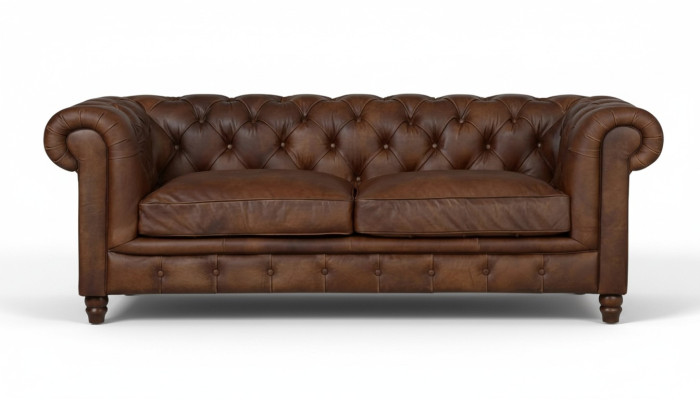 Chesterfield brown three-seater leather living room modern design couch sofa new