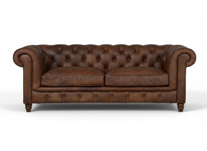 Chesterfield brown three-seater leather living room modern design couch sofa new