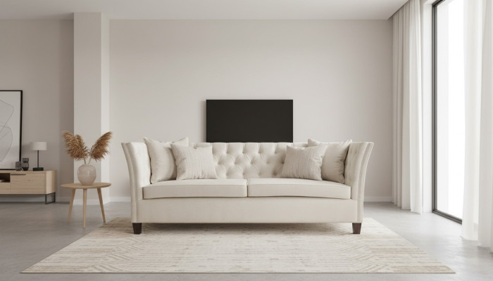 Chesterfield two-seater light gray fabric living room design upholstered sofa creative