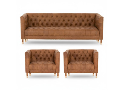 Brown velvet Chesterfield 2 armchairs leather modern design furniture sofa set sofas new