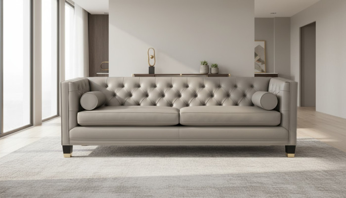 Taupe three-seater Chesterfield modern design couches leather sofa fabric furniture new