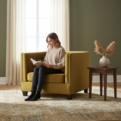 Chesterfield Armchair Textile Fabric Beige Creative Furniture New Living Room