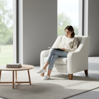 Armchair Textile Fabric White Creative Furniture New Living Room Modern Chesterfield