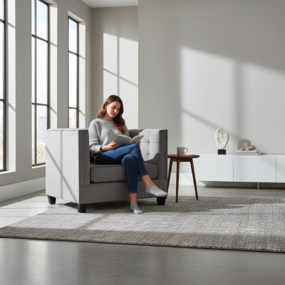 Chesterfield Armchair Textile Fabric Gray New Living Room Modern Creative