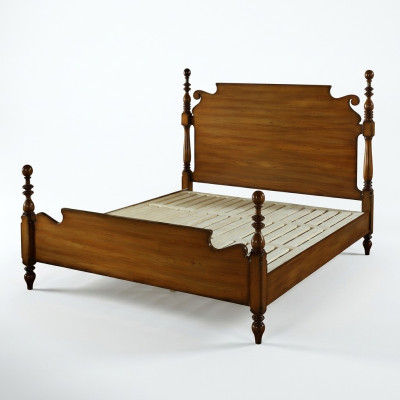 Nostalgia bed made of solid wood with artfully turned elements