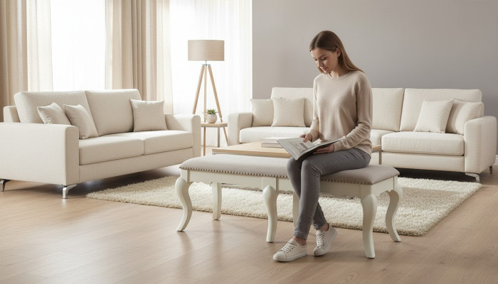 Stool Chair TV Design Upholstery Footstool Classic Textile New Ottoman