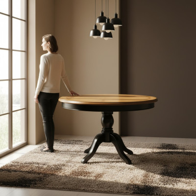 Dining room table round 122 cm solid wood dining table kitchen table real wood new