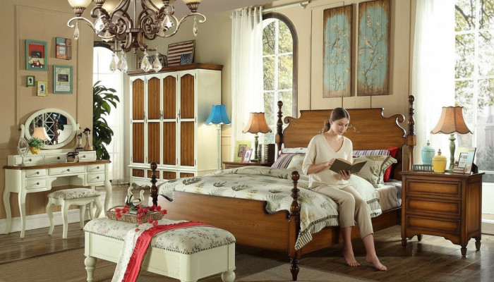 Designer double bed wood American hotel luxury bedroom new