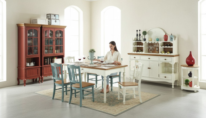 Designer dining room furniture 8-piece set table chairs dresser sideboard group suite