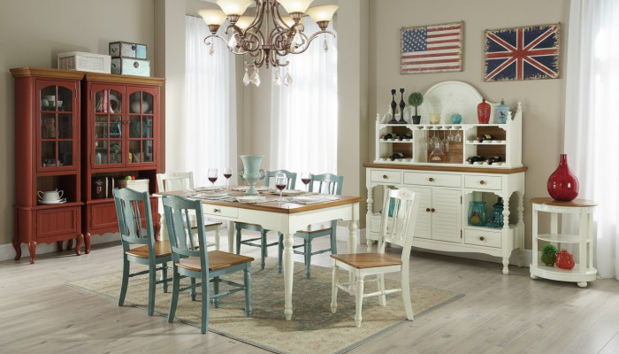 Designer dining room furniture 8-piece set table chairs dresser sideboard group suite