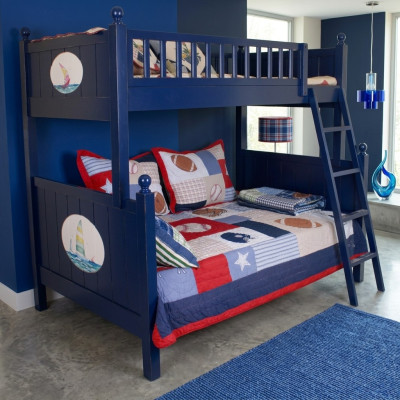 Classic children's bed, bunk bed, blue loft bed, play bed, children's bed, bunk bed.