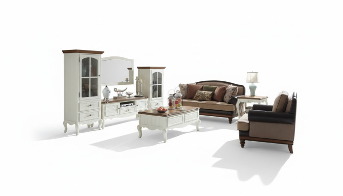 Landhaus Stol living room wall unit display cabinet sideboard RTV wooden cabinet furniture 3-piece set