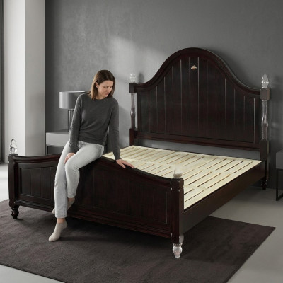 Designer bed: country house wood hotel metal beds double bedroom wooden furniture