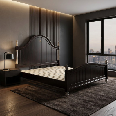 Designer bed: country house wood hotel metal beds double bedroom wooden furniture