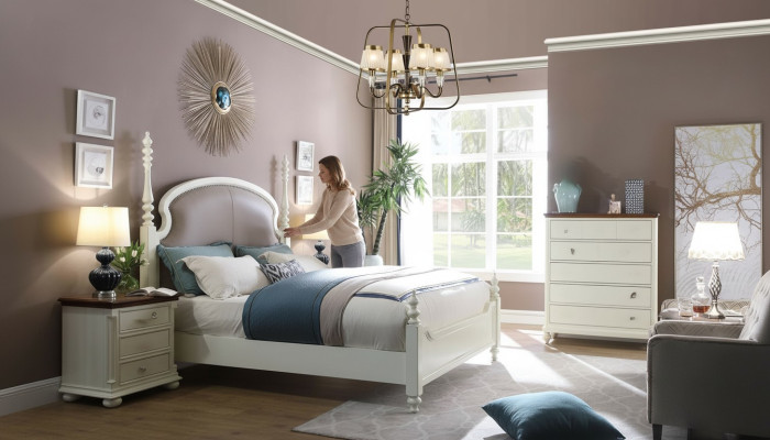 Bed, Nightstand, Stool, 4-piece Bedroom Set, Modern Design, Luxury, New Beds