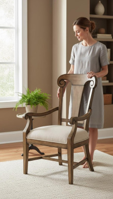 Chair Brown Design Living Room Dining Room Wooden Chairs Upholstered with Armrest New